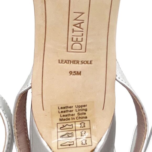 Deltan Miranda Leather Ankle Bow Strappy Dress Sandals Metallic Silver Size 9.5 - Picture 13 of 15